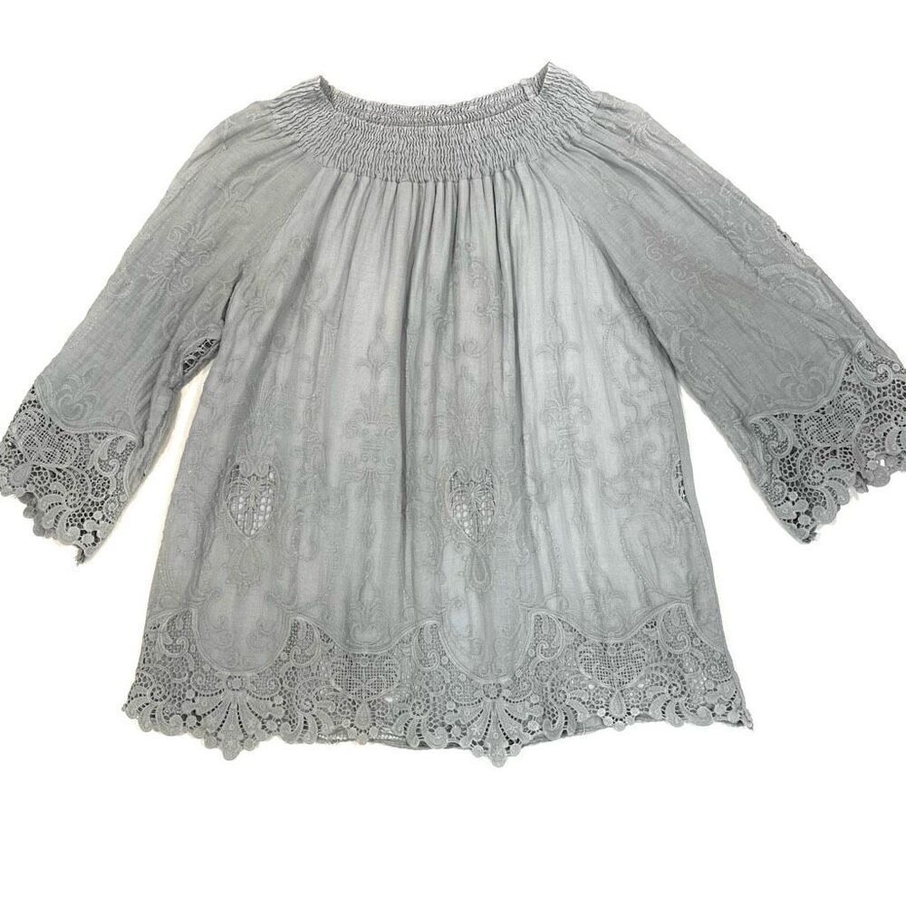 SAKS FIFTH AVE Italian Cotton Embroidered & Crocheted Top